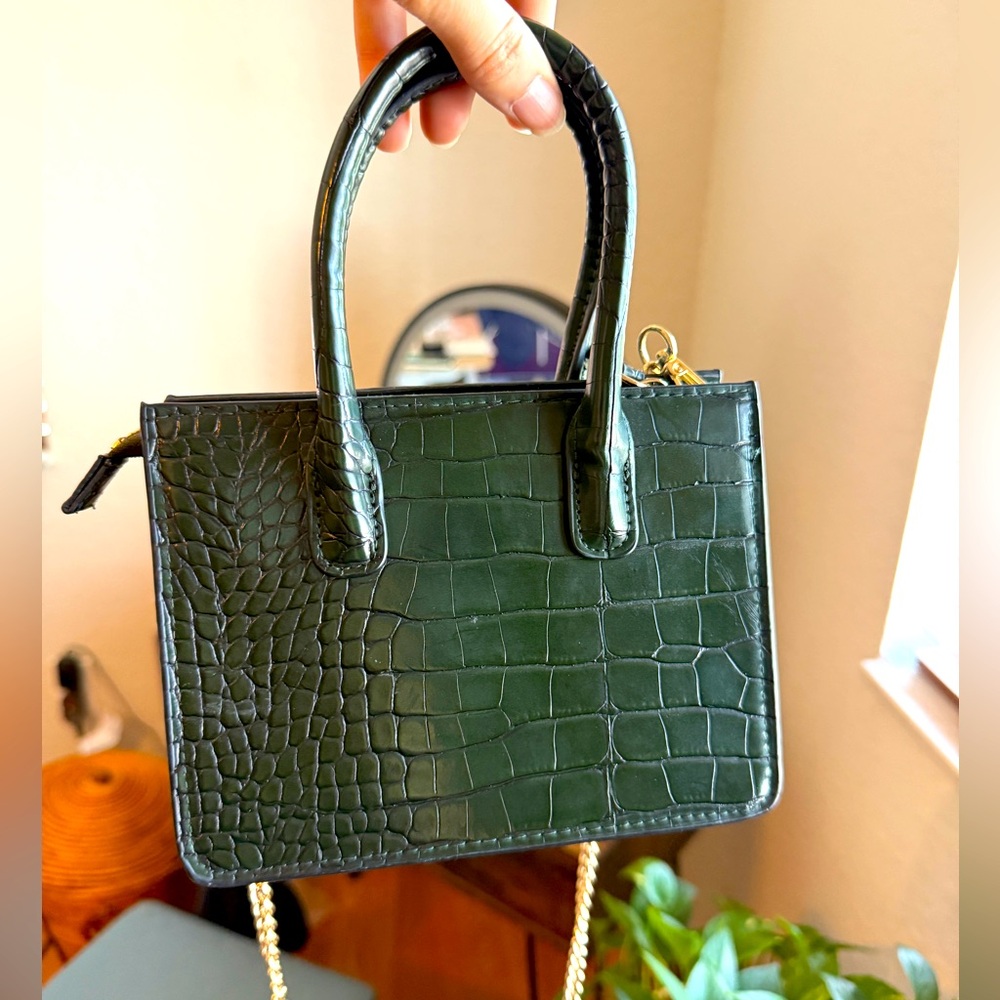 H&M Small Vegan Dark Green Crocodile-Embossed Handbag